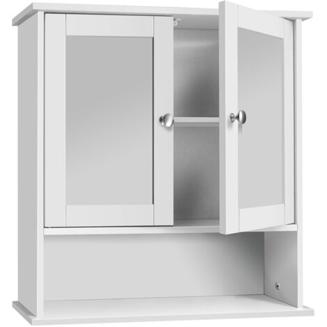 Double Door Mirror Bathroom Wall Cabinet Storage Shelf Cupboard Wooden Shelves