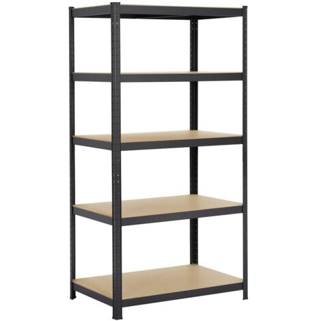 Heavy Duty Shelving, Garage Storage Shelves, Metal Racks， 5 Levels, Thick Stainless Steal Frame with MDF Shelves Boltless Assembly 180cm High X 90 Wide X 40 Deep - Black