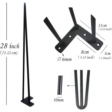 28 inch Metal Table Legs 71cm Black Steel Hairpin Table Leg Sturdy 3 ...