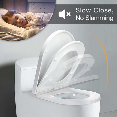 Soft Close Toilet Seat with Quick Release, Simple Top Fixing, Anti-Bacterial Toilet Seats White with Adjustable Stainless Hinges, Square Shape Toilet Lid Loo Seat
