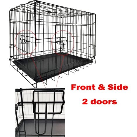 Dog Cage Crate Pet Black Metal Folding Cage Puppy Pens with 2 Doors ...