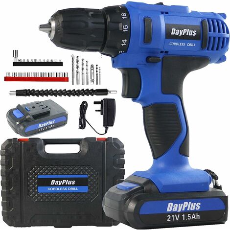 Cordless Drill Driver, 21V Combi Drill, DIY Drill, Variable Speed Cordless Electric Driver Screwdriver 18+1N Torque 45N.m with Li-Ion Batteries 1500mHA with Fast Charge+Carry Case (1/5)