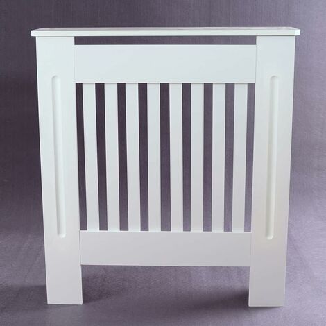 Radiators Cover, White Painted MDF Radiator Heating Cover Vertical Slat Radiator Shelf for Living Room Bedroom Hallway Cabinet - Small: H 82 x W 78x D 19 Cm