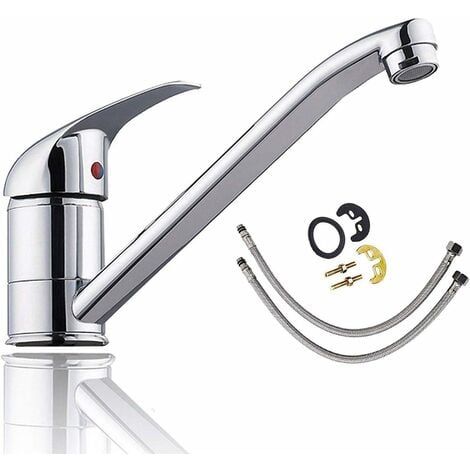 Hot & Cold Single Handle Lever Kitchen Sink Mixer Tap Basin Mixer Tap Faucet with Swivel Spout Polished Chrome Free Fixings