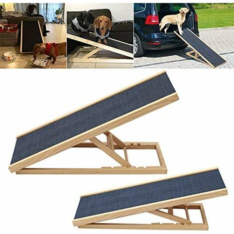 Solid Wooden Pet Ramp Car Dog Ladder - 4-Height Adjustable with Non-slip Carpet Safety Pets Ladder - Wooden Dog Ramp Pet Puppy Surface Access Stair - Multipurpose Dog Ramp Ladder for Cars High Bed