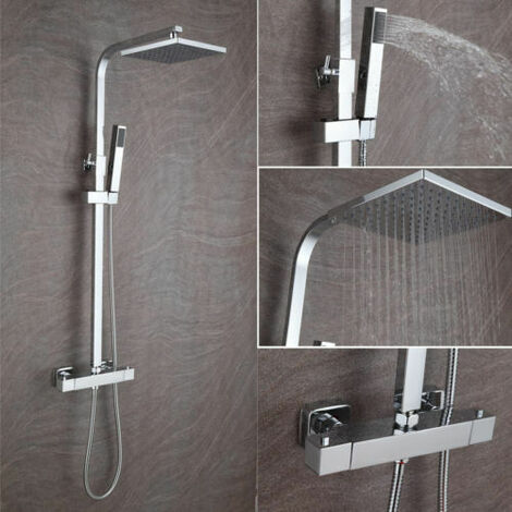 Bathroom Shower Mixer Thermostatic Set Twin Head Exposed Valve Bar ...