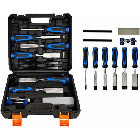 Chisel Sets, Heat-Treated Cr-V Blades with 6pc Wood Chisel & Honing Guide & Sharpening Stone, Wood Carving Chisel Set for Sculpting, Woodturning, Carpentry, Trimming