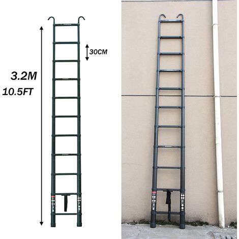 4.4M Extension Attic Ladder Telescopic With Hooks Steps Aluminim Extend
