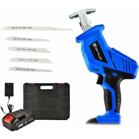 Reciprocating Saw, Cordless Electric Saw with 1500mAh Batteries, 0-3000rpm Variable Speed Metal Wood Tree Saw with 5 PCS Saw Blades & LED Light