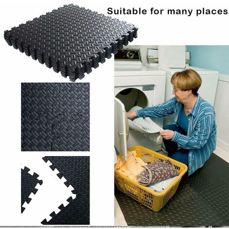 Soft Foam Floor Mat��Exercise Mats EVA Puzzle Rubber Tiles��Non Slip Rubber Cushion For Home Workout, Yoga Matting,Garage Workshop 24X24(60cmX60cm) Black 8 pieces