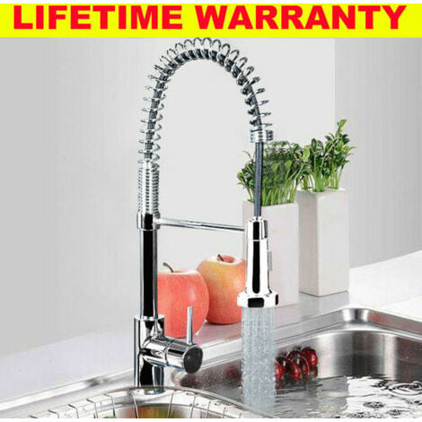 360��Swivel Pull Out Spray Taps Manobloc Mixer Kitchen Sink Mixing Tap Spring Neck Chrome