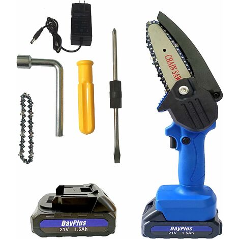 21V Cordless Lithium Ion Battery 1.5Ah Chainsaw, Guide Plate Length, Powerful Rechargeable Saw with 1 Charger 2 Batteries