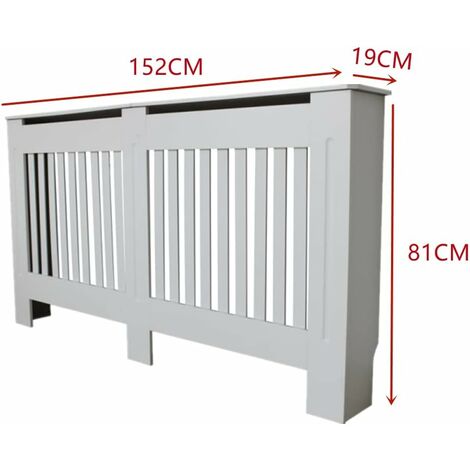 Slatted Radiator Cover White Painted, Wood Radiator Cover White Modern MDF Wall Cabinet for Living Room/Bedroom/Kitchen,H 82 x W 152 x D 19 CM