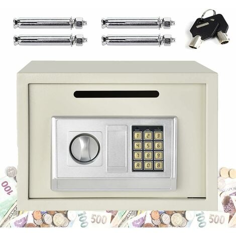 Digital Steel Safe Electronic Security Office Home Money Cash Safety Box, Top Digital Safe Box Large 2 Compartments with 2 Override Keys,Full-digit Keypad and 4 Bolts 16L (35x25x25cm, White)