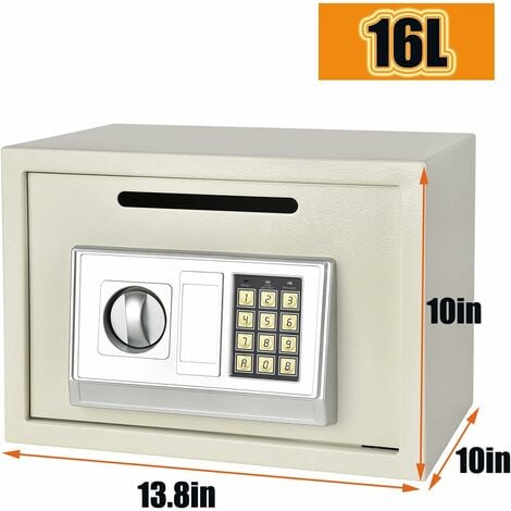 Digital Steel Safe Electronic Security Office Home Money Cash Safety Box, Top Digital Safe Box Large 2 Compartments with 2 Override Keys,Full-digit Keypad and 4 Bolts 16L (35x25x25cm, White)
