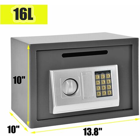 Electronic Digital Safe Box Large 16 Litre Volume for Home Hotel Security with 4 Locking Bolts and 2 Keys Wall or Floor Mounted 25x35x25CM, Grey