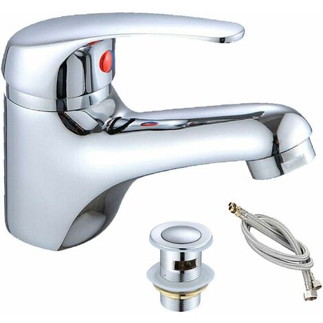 Bathroom Basin Taps Mixer Mono Chrome Brass Single Hole With Pop Up Waste