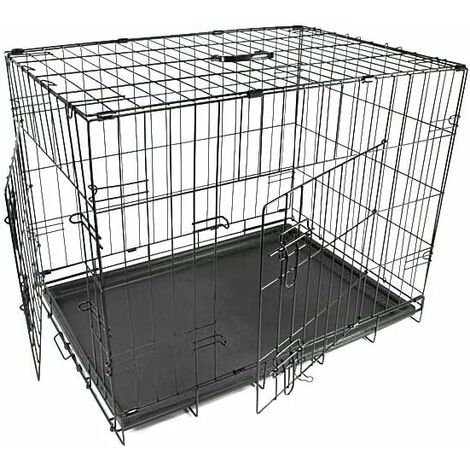 Pets Dog Puppy Crate  Folding 2 Door Metal Cage ideal for Home or Travel with Safety Latches and Easy to Clean Plastic Base Tray