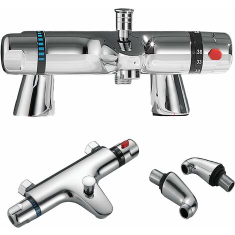 Thermostatic Shower Mixer Valve 1/2 Outlet, Modern Bath Mixer Tap Bar for Bathrooms, Hot & Cold Water 38�� Intelligent Constant Temperature, Bathtub Chrome Faucet Diverter Valve Bath Tap
