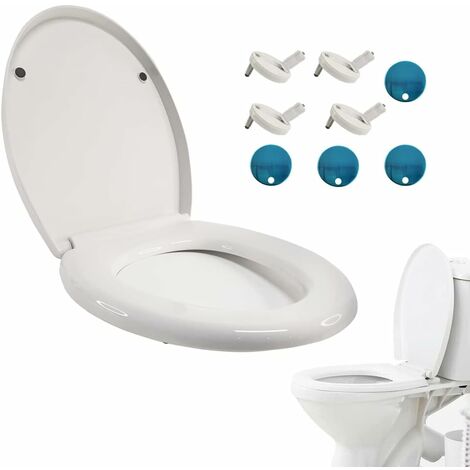Toilet Seat, WC Seat Soft Close with Quick Release for Easy Clean, Simple Fixing, Children Family Toilet Lid, Sturdy Duroplastic Anti-Bacterial, with Adjustable Hinges, Oval Shape (1/5)