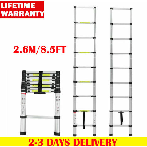 2.6M Aluminum Telescopic Ladder Collapsible Loft Folding Hatch Attic Stair EN131