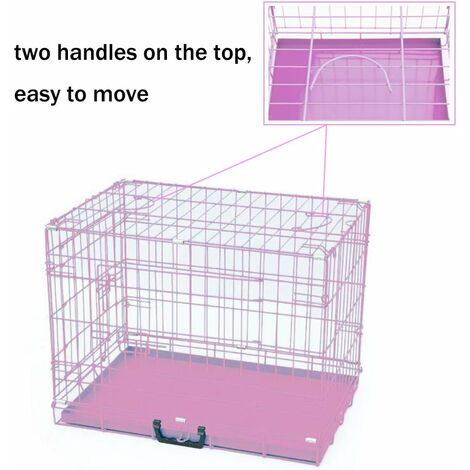 Dog Cage 30 Pink Tray Folding Puppy Crate Cat Carrier Dog Crate, Pet Cage Easy to Transport & Cleaning