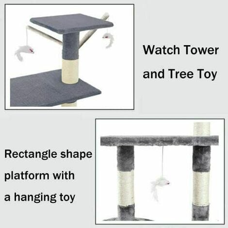 146cm Cat Tower with Sisal Scratching Posts, Multi Level Cat House, Large Cat Climbing Frame with House, Ladder and Hammock for Indoor Cats and Kittens – Grey