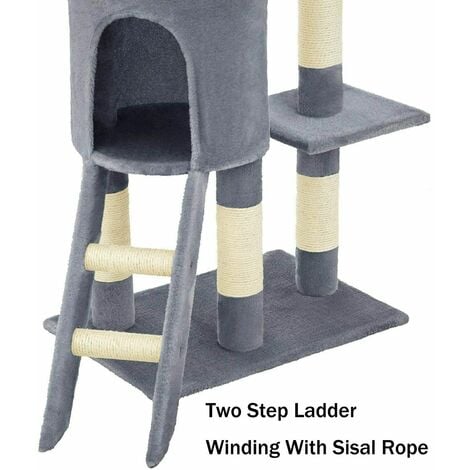 146cm Cat Tower with Sisal Scratching Posts, Multi Level Cat House, Large Cat Climbing Frame with House, Ladder and Hammock for Indoor Cats and Kittens – Grey
