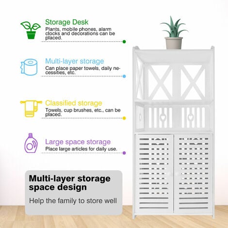 White Wooden Bathroom Shelf Cabinet Cupboard Bedroom Storage Unit Free Standing