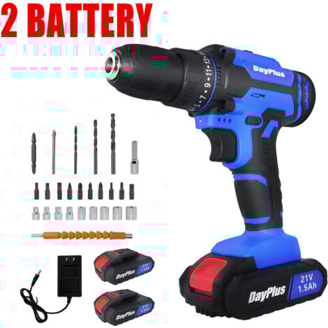 45N.m Cordless Drill Driver 21V-Max Combi Drill in Carry Case, Electric Screwdriver, Accessory Kit, LED Work Light, 2 x Li-Ion  Batteries & 1x Charger Included