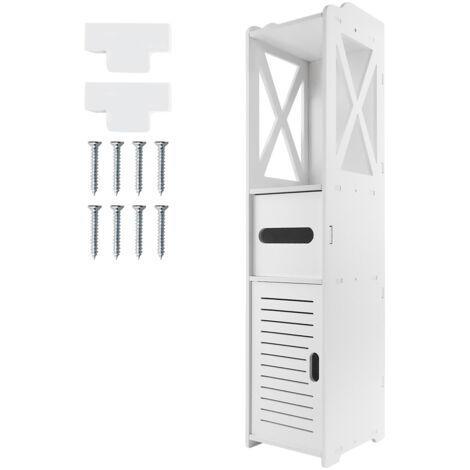 Bathroom Tall Cabinet Free Standing Shelf White Floor Storage Unit Cupboard Waterproof Corner Organizer