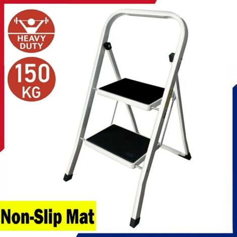 2 Step Folding Stepladder Portable Ladder with Non-Slip Feet Collapsible for Compact Storage Lightweight Steps Strong Steel Structure with Safety Clip (1/5)