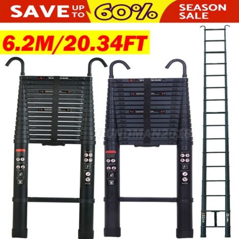 6.2m Telescopic Step Ladder Extendable Multi-Purpose Aluminum Folding + Hook (1/5)