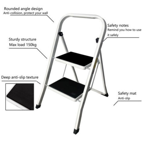 2 Step Ladder Heavy Duty Steel, Mini Small And Compact Folding Steps 2 ...