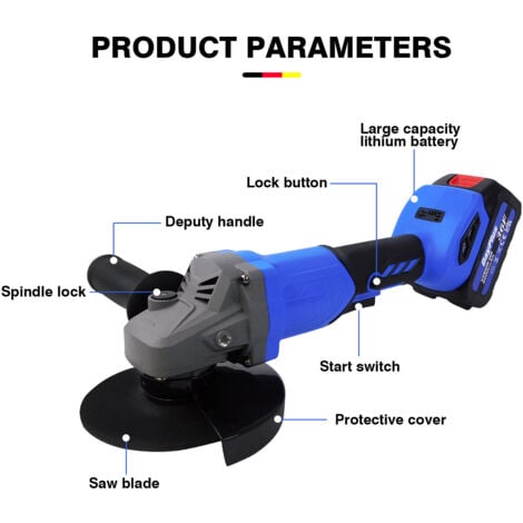 Angle Grinders 115mm 12000RPM Grinders Power Tools for Metal Wood Cut Battery