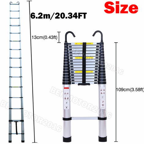 6.2m Telescopic Ladder with Detachable Hook Extendable Steps Folding ...