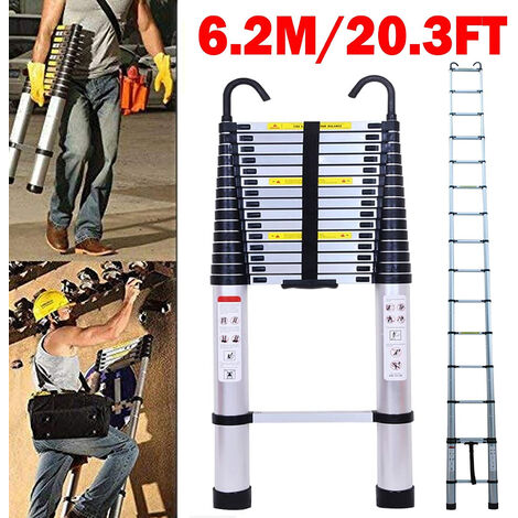 6.2M Aluminium Extension Telescopic Ladder Multi-Purpose Ladders with Hook