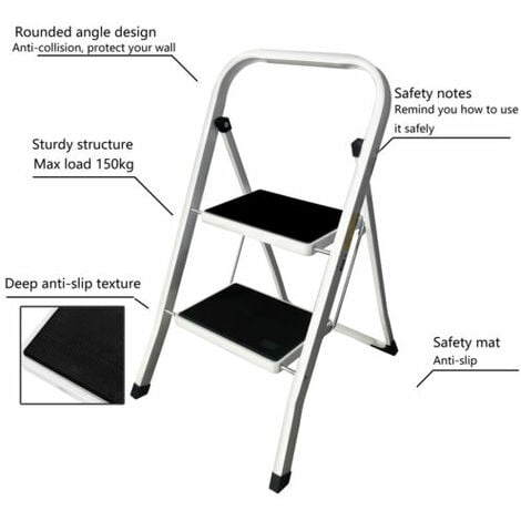 Heavy Duty Steel 2 Step Ladder Portable Compact Folding Metal Stepladder  Stool Multi Purpose for Home