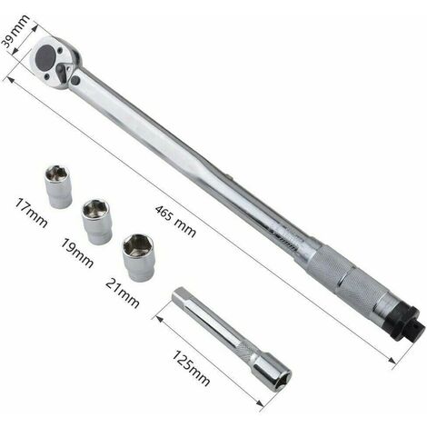 Car Torque Wrench Spanner Kit Hand Tool 1/2" 28-210Nm Socket Set 17 19 21mm Tool