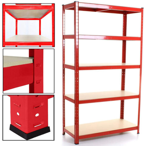 Racking Shelving Unit - Garage Warehouse Office Shed Industrial Shelves Heavy Duty Metal Shelf 5 Tier Adjustable Height Boltless Design Easy to Assemble, 180x90x40cm