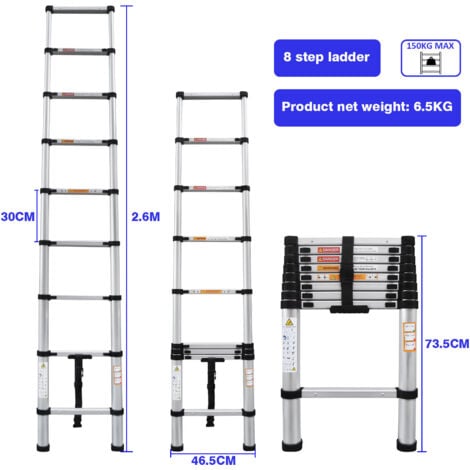 Aluminium Folding Telescopic Ladder 2.6m 9 Steps Ladder Multi-Purpose ...