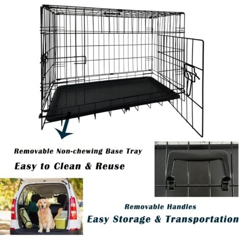 Dog Crate Medium Size Puppy Crate Large Dog Cage for Car Boot, 2 Door 2 Locks Puppy Playpen with Non-Chew Metal Removable Base Tray, Steady Handle Easy to Carry/Transport, 30-inch Black