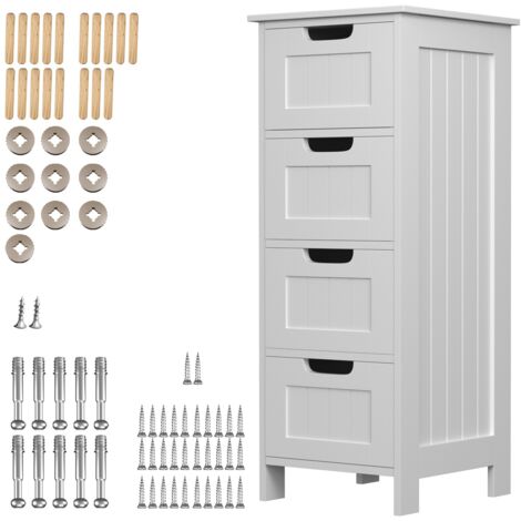Bathroom Cabinet with 4 Drawers,Freestanding Slim Bathroom Storage Cupboard,Chest of Drawers Floor Storage Cabinet,Modern Tall Cabinet for Living Room,Kitchen,Hallway, W11.8''x D11.8"xH32.4'', White