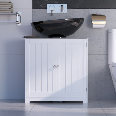 Bathroom Under Sink Cabinet Floor Standing Storage Cupboard Basin Racking Unit, White (1/5)