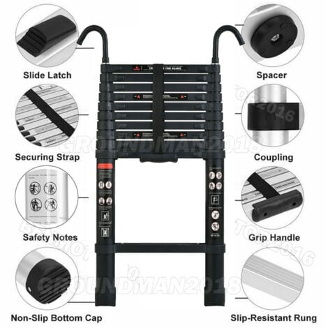 3.8M Multi-Purpose Ladder With Detachable Hook Aluminium Telescopic ...