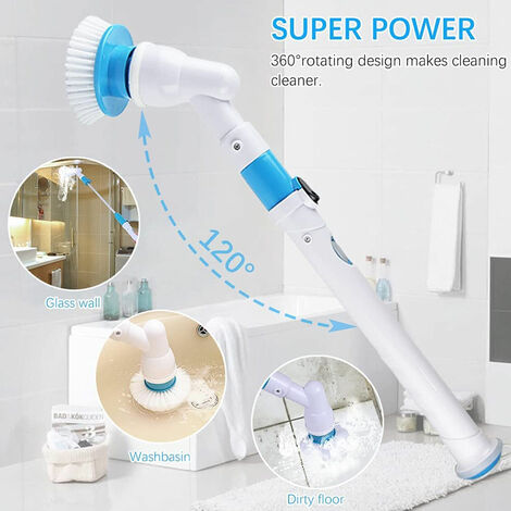 1pc Wireless Electric Spin Scrubber, Electric Shower Scrubber with 8  Replacement Brush Head, 2 Adjustable Speed, Bathroom Scrub Brush, Power Bathtub  Scrubber with Extension Long Handle for Bathtub,Tile, Floor, Bathtub,  Bathroom Cleaning