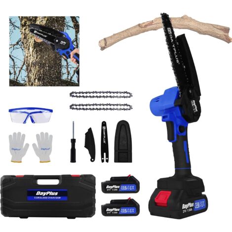 Electric Super Power Chainsaw & Battery Sharpening Saw Wood Cutter Garden Tool with 2PCS Li-Ion Battery&2 Chains, 2200W, 6 Inch Guide Plate Length