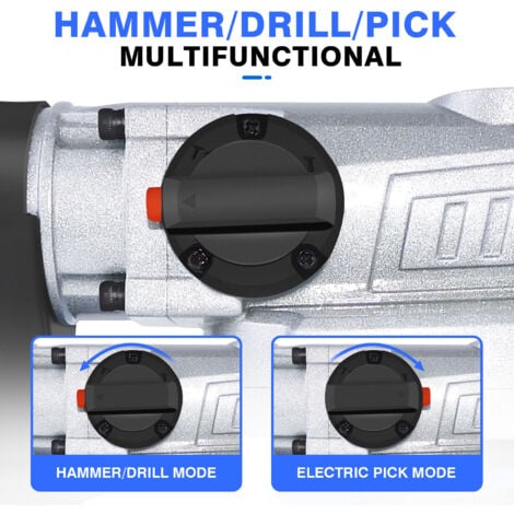 Electric Rotary Hammer Drill 4 Functions Rotation Chiselling0-800RPM Adjustable Speed, 360 Degree Rotary Handle, Lightweight Hammer Drill with Accessories for Concrete, Wood, Metal, Plastic