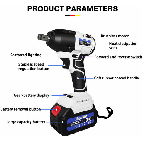 Cordless Impact Wrench Brushless 1/2inch Driver 21V Electric High