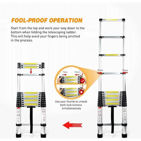 3.2M Telescopic Ladder 10.5FT Multi-Purpose Stainless Steel Telescoping Ladder Extendable Portable Sturdy Loft Ladder with EN131 & CE Standard for Draw Wall Replace Bulb Clean Window Repair Roof